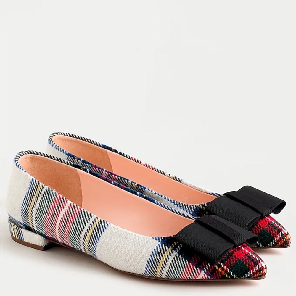J. Crew Pointed Toe Flats in Snowy Stewart Tartan